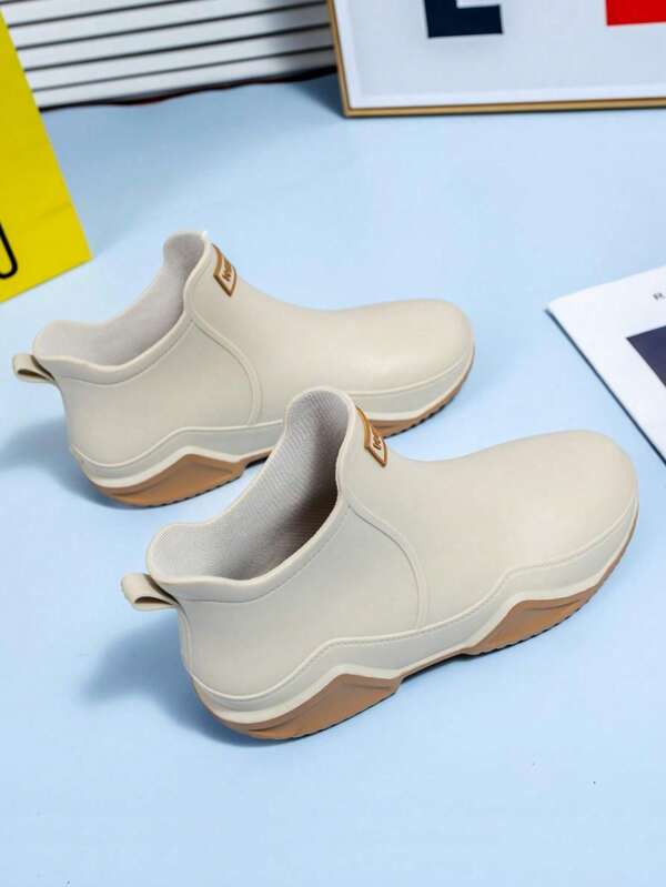 1 Pair Women/Men Lightweight Non-Slip Short Rain Boots, Waterproof Rubber Galoshes, Fashionable Water Shoes, Unisex Outdoor Slip-On Overshoes