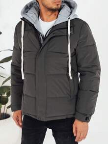 Men's Winter Quilted Hooded Jacket, Synthetic Padded Warm Jacket With Zip Closure, Stylish Urban Jacket Suitable For Cold Weather, With Pockets And Adjustable Cuffs, Comfortable Men's Everyday Jacket. - Grey - View 1