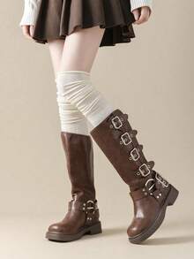 1/2 Pairs Women's Versatile Knee-High Socks, Solid Color Suitable For Wearing With Over-The-Knee Boots, Autumn/Winter