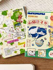 30张复古贴纸书，野猫系列，M5贴纸书，可爱复古风格剪贴簿DIY贴纸相册贴纸，剪贴簿用品，趣味贴纸，笔记本电脑贴纸，Kindle手机贴纸 - 彩色 - 查看 1