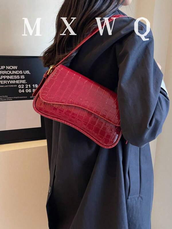 New Arrival Fashionable Crocodile Embossed Women's Crossbody Bag, Burgundy Bag, Bag New Year Ideal Gift, Fashionable Burgundy Bag