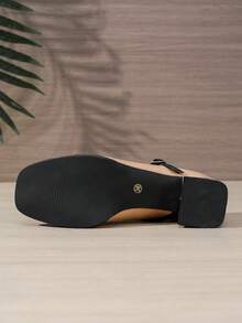 Women's Square Toe Chunky Heel Mary Jane Pumps, Stylish Two-Tone Slip-On Dress Shoes, Fashion Versatile For Party And Occasion - Apricot - View 6