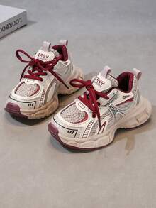 1 par de zapatos deportivos para niños, zapatillas de running de piel sintética, calzado deportivo ligero para niños, adecuado para primavera, verano, otoño e invierno - Rojo - Ver 1