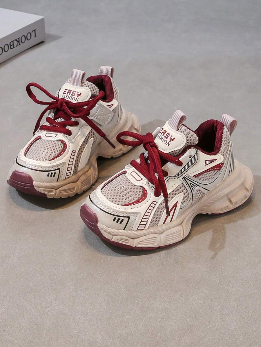 1 par de zapatos deportivos para niños, zapatillas de running de piel sintética, calzado deportivo ligero para niños, adecuado para primavera, verano, otoño e invierno - Rojo - Ver 1