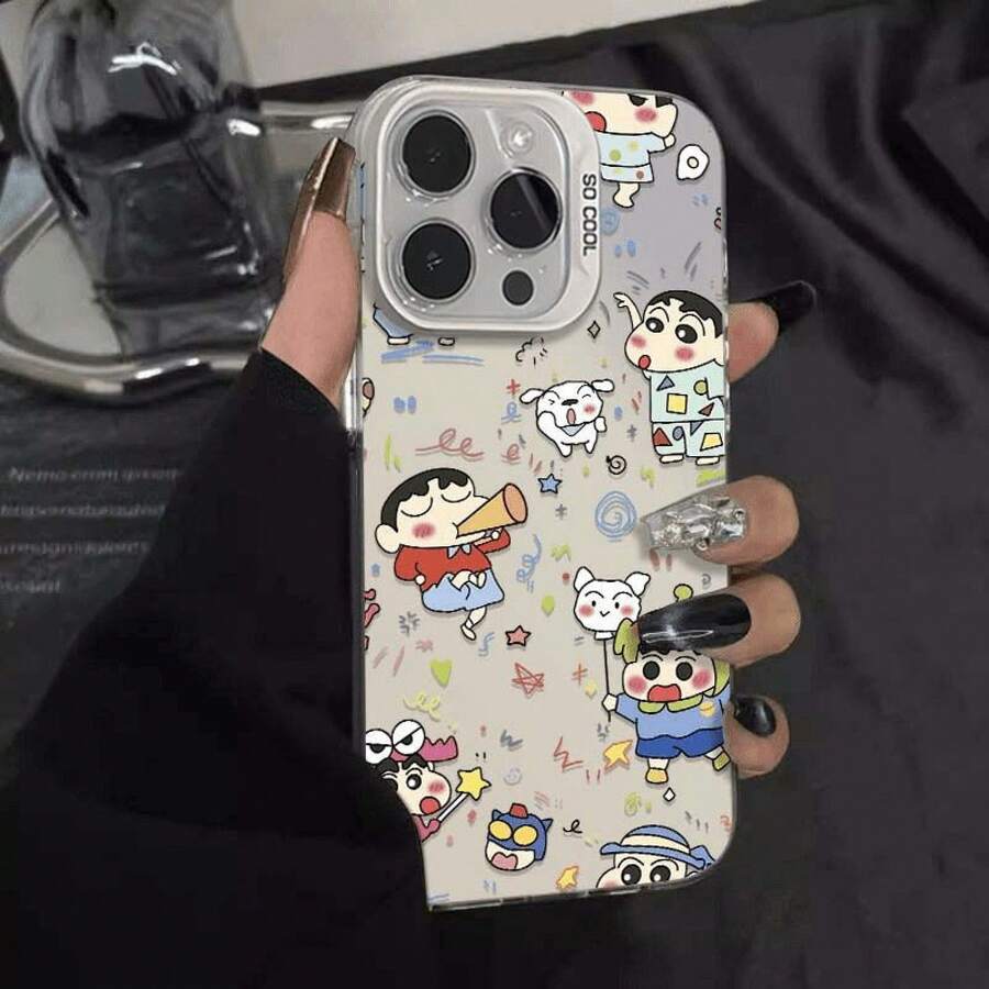 Funda de Teléfono Compatible con Apple 16 Pro Max,  15, Apple 14/13/12/11 Universal, Party Crayon Shin-chan - Plateado - Ver 1
