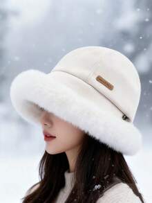 1pc Winter European & American Elegant Bucket Hat, Warm, Comfortable, Versatile, Simple, Cold-Proof, Large Head Circumference