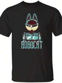Robocat Shirt, Cat Shirt For Animal Lovers, Robot Black Cat Shirt, Spooky Vibes Shirt, Gift For Cat Lover, The Mysterious Cat Shirt,This Fun Printed Casual T-Shirt Is The Perfect Gift For Valentine's Day/Christmas - 款式26 - 查看 1