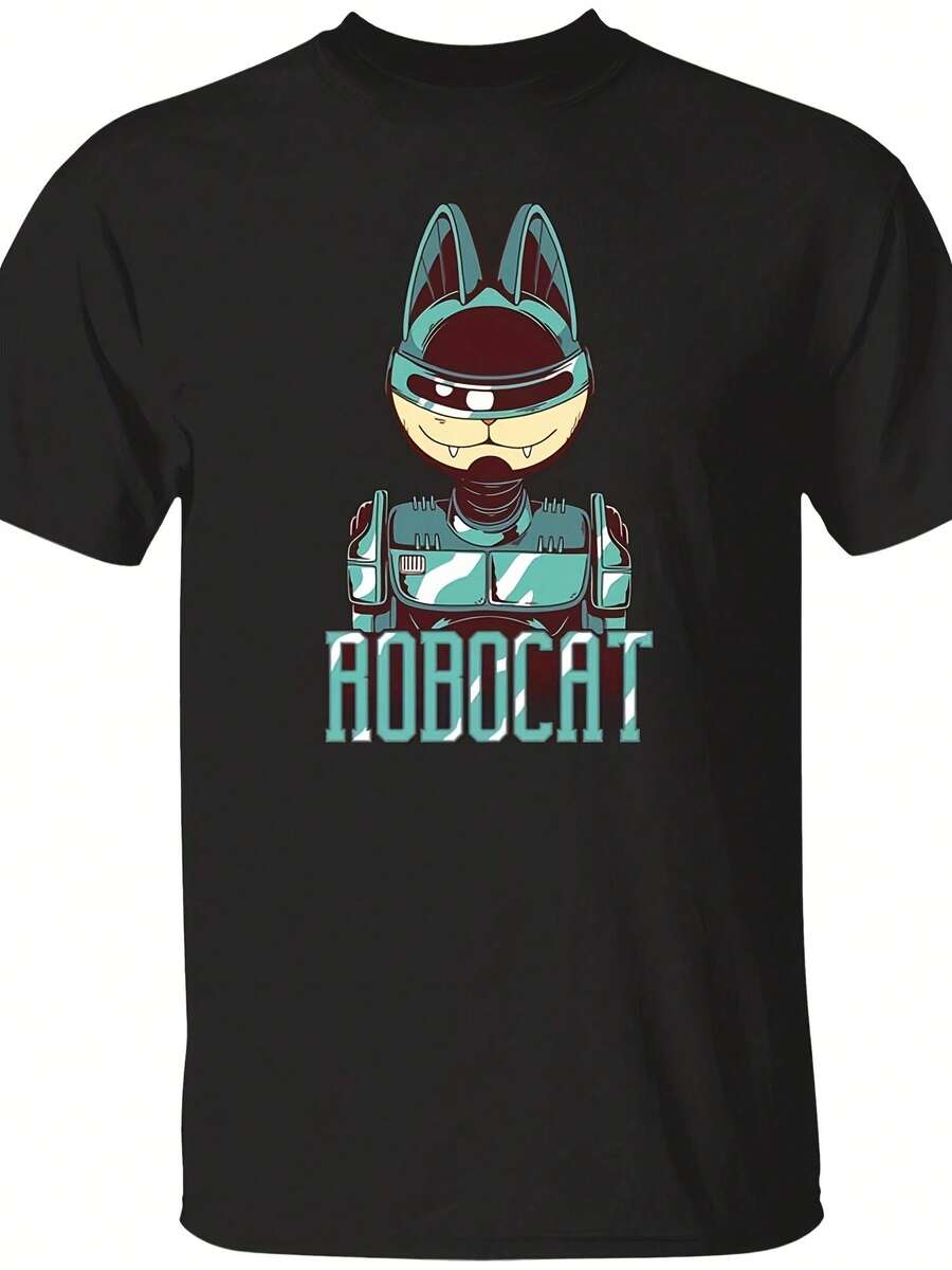 Robocat Shirt, Cat Shirt For Animal Lovers, Robot Black Cat Shirt, Spooky Vibes Shirt, Gift For Cat Lover, The Mysterious Cat Shirt,This Fun Printed Casual T-Shirt Is The Perfect Gift For Valentine's Day/Christmas - 款式26 - 查看 1