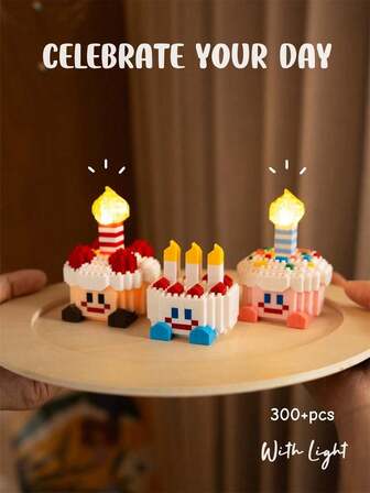 1 件可爱蛋糕形发光积木，生日礼物，桌面装饰，缓解压力，家居装饰，组装娃娃，办公室装饰品。适合节日礼物，父亲节，母亲节，婚礼，毕业典礼