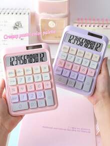 1pc 12-Digit Solar-Powered Dopamine Calculator, Made Of High-Quality Materials, Flexible Buttons, Solar + Battery Dual Power Supply, Suitable For Finance, Retail, Front Desk, School, Stylish Calculator - Single Piece - View 5