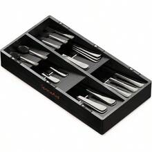 TFKI Bamboo Silverware Drawer Organizer With Labels Kitchen Utensil Tray Holder Organizer For Flatware Cutlery Spoon And Knives Drawer Storage Organization Black 6 Slots - 黑色 - 查看 1