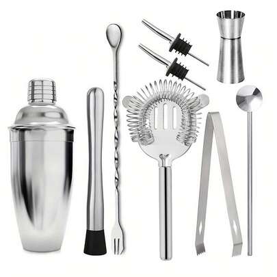 5/6/9pcs 750ml Stainless Steel Bartender Kit, Cocktail Shaker, Jigger, Muddler, Bar Tools Set For Bartender, Party, Bar, Wedding And Birthday Supplies, Home And Party Decorations