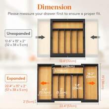 TFKI Silverware Drawer Organizer Bamboo Utensil Tray For Kitchen Expandable Flatware And Cutlery Holder Adjustable Storage For Spoons Forks Knives Large Natural And Black - Đen tự nhiên - Xem 3