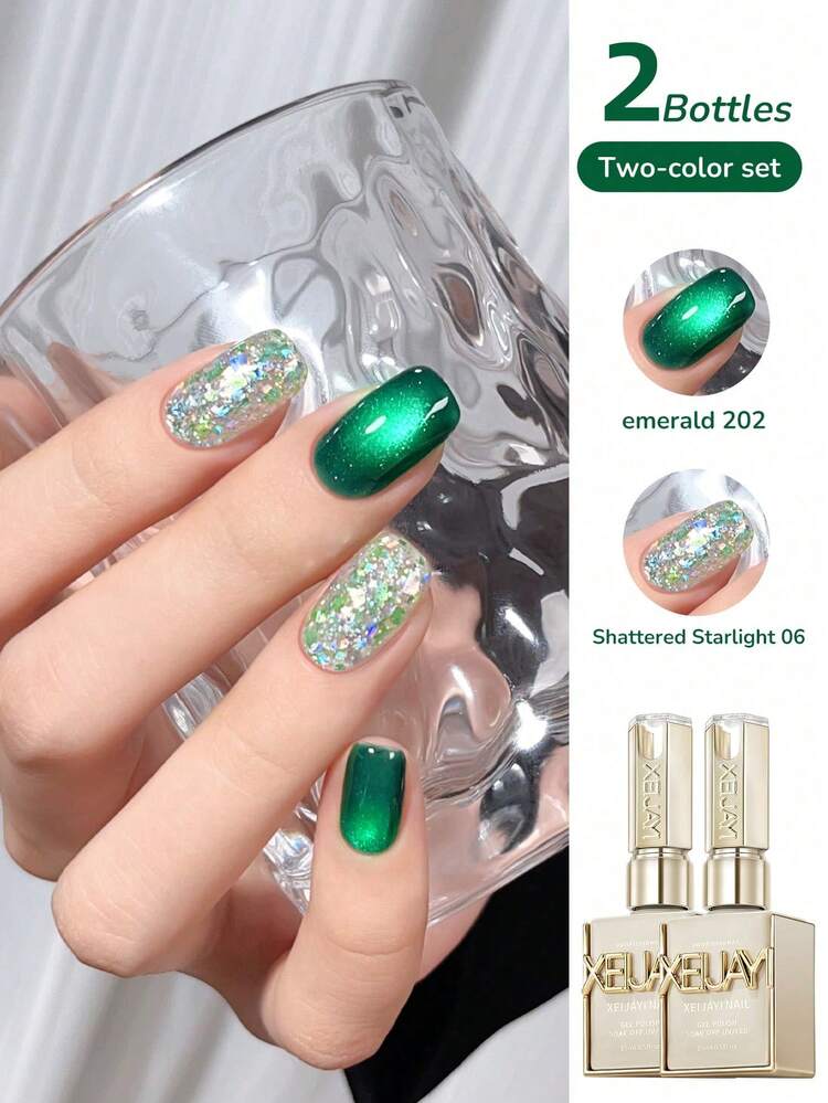 XEIJAYI 2個セット 15ml グリーンキャットアイジェルネイルポリッシュ、UV LED浸漬ネイルジェル、セミパーマネント、DIYサロン品質ネイルアートジェル、春夏ネイルに - マルチカラー - 見る 11
