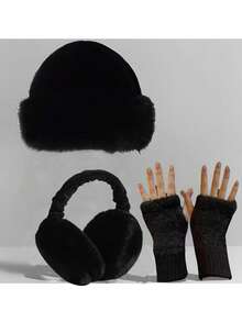 3 قطع من طقم الإكسسوارات الدافئة للشتاء، مناسب للنساء. مصنوع من قماش البوليستر مع بطانة صوفية سميكة، يشمل قفازات وأذرع أذن وقبعة. مثالي للطقس البارد والأنشطة الخارجية، كذلك هدية عيد الميلاد أو عيد الحب رائعة. ملابس شتوية متعددة الاستخدام. - متعدد الألوان - مشاهدة 8