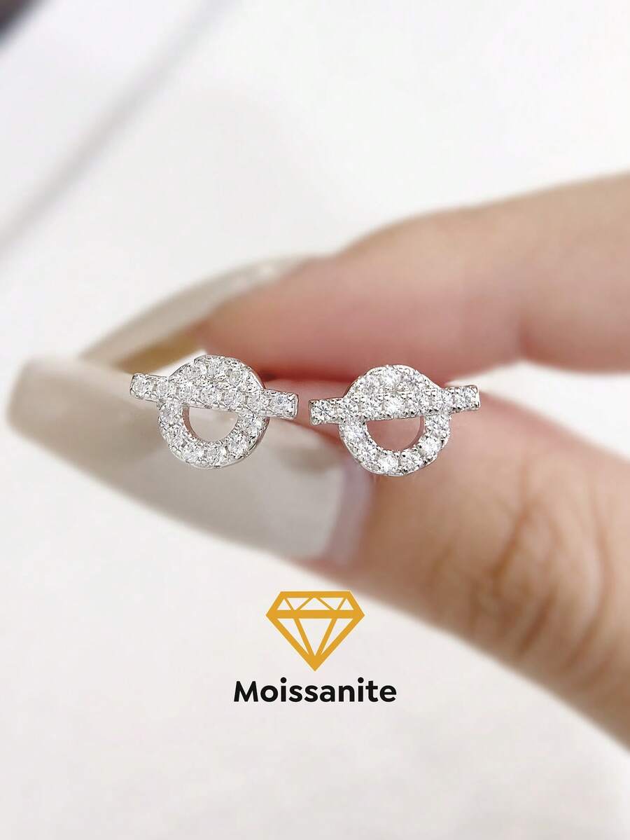 1Pair Classic Lovely Exquisite Earrings Moissanite Diamond Earrings S925 Sterling Silver Wedding Earrings Engagement Stud Earrings Luxury Jewelry For Gifts Girls Women Anniversary - Silver - View 1