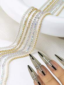 2/6pcs Metal Chain Nail Art Rhinestone Gold Silver Alloy Rivet Nail Decor Chain Nail Pendant 3D Alloy Nail Art Decoration DIY Gift For Girls Nail Jewelry Nail Supplies - Multicolor - View 2