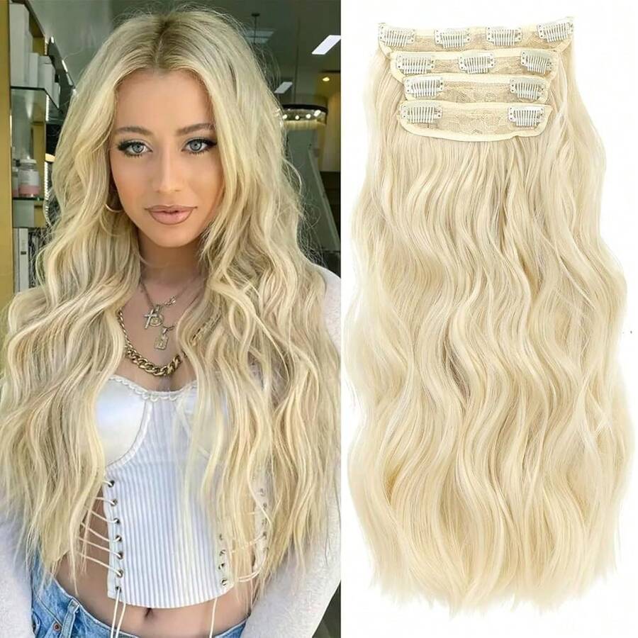 Clip In Hair Extensions 24 Inch 4pcs Long Wavy Synthetic Hair ...