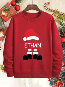 Sudadera Navideña para Hombre y Niño con Estampado del Nombre Ethan - Roja, Diseño de Gorro Blanco Santa Claus & Botas Elfo,  Casual Cuello Redondo Regalo Festivo (Lavable a Máquina) Unisex /s Ropa - Rojo - Ver 14