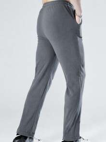 1PC-Men's Fleece Jogger Pants - Soft Thermal Outdoor Lounge Sweatpants, Elastic Waist Athletic Casual Trousers For Running Hiking Winter - Grey - View 5