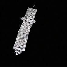 1 Inlaid Rhinestone Exaggerated Bracelet With Water Droplet Design For Women's Fashion Show Rhinestone Bracelet, Wedding Jewelry - Tassel Silver - View 14