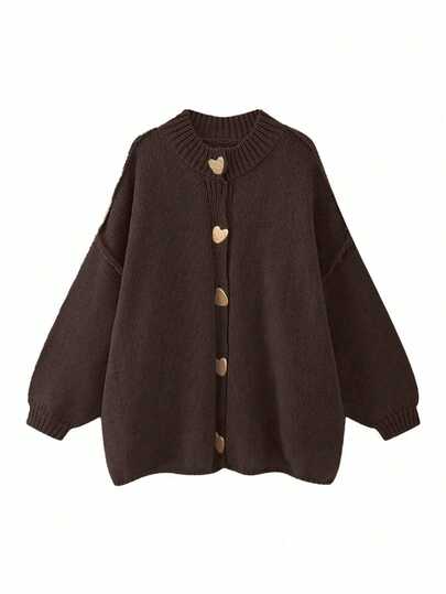 Cárdigan elegante y vintage para mujer, de estilo casual y de negocios, con botones metálicos con forma de corazón, de manga larga y tejido suelto, adecuado para primavera, otoño e invierno, de moda coreana