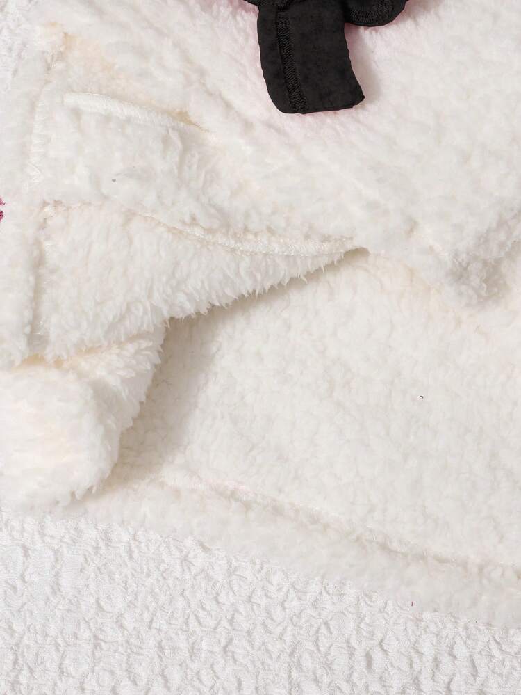 两件套少女罗纹针织长袖连衣裙+双面抓绒上衣套装，秋冬季 - 黑色 - 查看 4