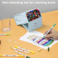 Ohuhu Markers For Adult Coloring Books No Bleeding 100 Colors Coloring Markers Water-Based Dual Tips Fineliner & Brush Drawing Pens Art Pens For Adults Sketch Journal - Maui - White - 100色 - 查看 5