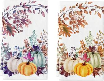 KIYIYZER Fall Hand Towels Set Of 2 Watercolor Pumpkin Bathroom Drative Towel Thanksgiving Drations For Home Farmhouse Kitchen Harvest Gifts 18x26 Inch