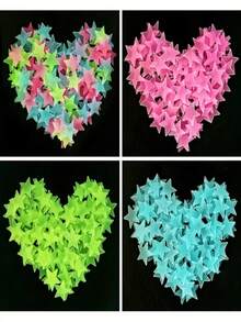 100pcs Glow-In-The-Dark Star Stickers, Plastic 3D Luminous Star Wall Decals For Bedroom, Living Room Atmosphere - Multicolor - View 5