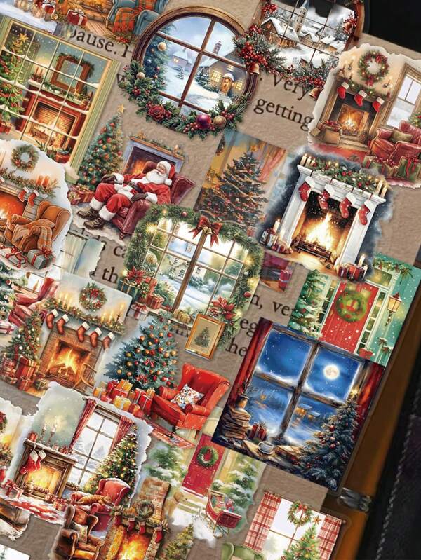 50pcs Christmas Scene Stickers For Scrapbooking, Notebooks, Phone Cases, Tablets, Violins, Cabinets, Skateboards, Guitars, Christmas Gifts