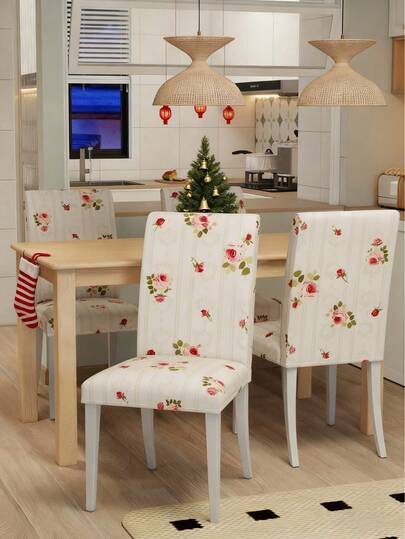 1/4/6 Peças Capas de Cadeira de Encosto Alto de Seda de Leite, Folha, Flor Roxa, Elástica de Primavera à Prova de Poeira e Lavável para Sala de Estar, Sala de Jantar, Quarto, Escritório