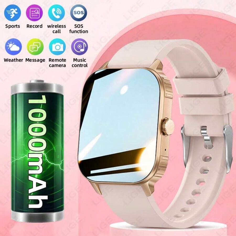 LIGE Smartwatch: 1000 MAh Ultra-High Battery Capacity, Multiple Sports Modes, Stopwatch, Weather Forecast, Music Playback, Women's Health Reminders, Alarm Settings, And Call Notifications-A Multifunctional Smartwatch