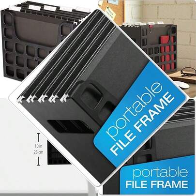 Portable Desktop File With Side Handles, Hanging Folders & Tabs, Letter Size, 9-1/2 X 12-3/16 X 6 Inches, Black (23013)
