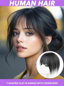 T-Shaped Human Hair Topper Wig Clip-In With Bangs - Human Hair Straight Topper For Women - Natural Black Clip-In Hair Extensions For Thinning Hair T-Part Coverage Daily Use Silky Smooth & Versatile Styling 8-10 Inch Natural Black - Natural Black - View 2