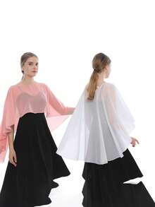 1 pièce Poncho de couleur unie pour femme, châle en mousseline de soie élégant pour femmes, châle léger et respirant pour protection solaire, convient comme châle de manteau du soir, mariage, danse, fête, cape, vêtements d'automne pour femmes toutes saisons - Multicolore - Voir 20