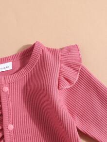 Baby Girl Jumpsuit With Round Neck, Cap Sleeves, Long Sleeves, Footed, Fashionable & Stylish Design For Newborn Infant - Hot Pink - View 4