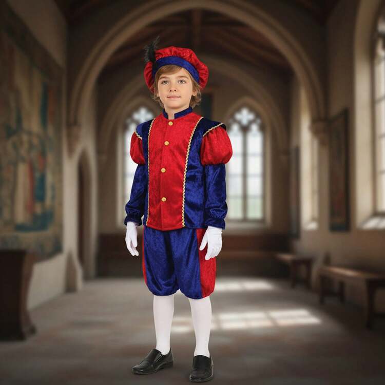 KIWI Disfraz de Paje Infantil para Niños y Niñas, Disfraz de Cortesano Medieval Completo, Elegante y Cómodo con Sombrero de Pluma y Accesorios Tradicionales, Ideal para Reyes Magos - Envío GRATIS ✅ Entrega 24/48h a España (península) - Multicolor - Ver 1