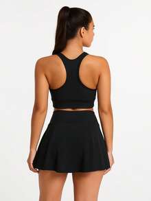 Skirt, Shorts + Suplex Top Kit With Double Lining For Zero Transparency At The Gym - Black - View 2