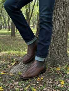 Botas chelsea vaqueras para hombre en piel color negro-rojo y cafe con Grabado pitón, estilo western moderno, elegantes y cómodas para toda ocasión Botines De cuero Botin - Marrón - Ver 3