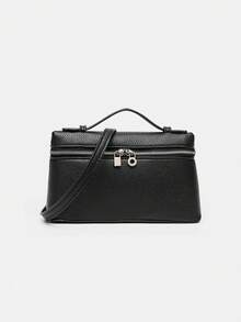 1 szt. kwadratowa torba na ramię damska solidna torebka z wzorem liczi z PU, odpowiednia dla kobiet, do codziennego noszenia i na wyjścia