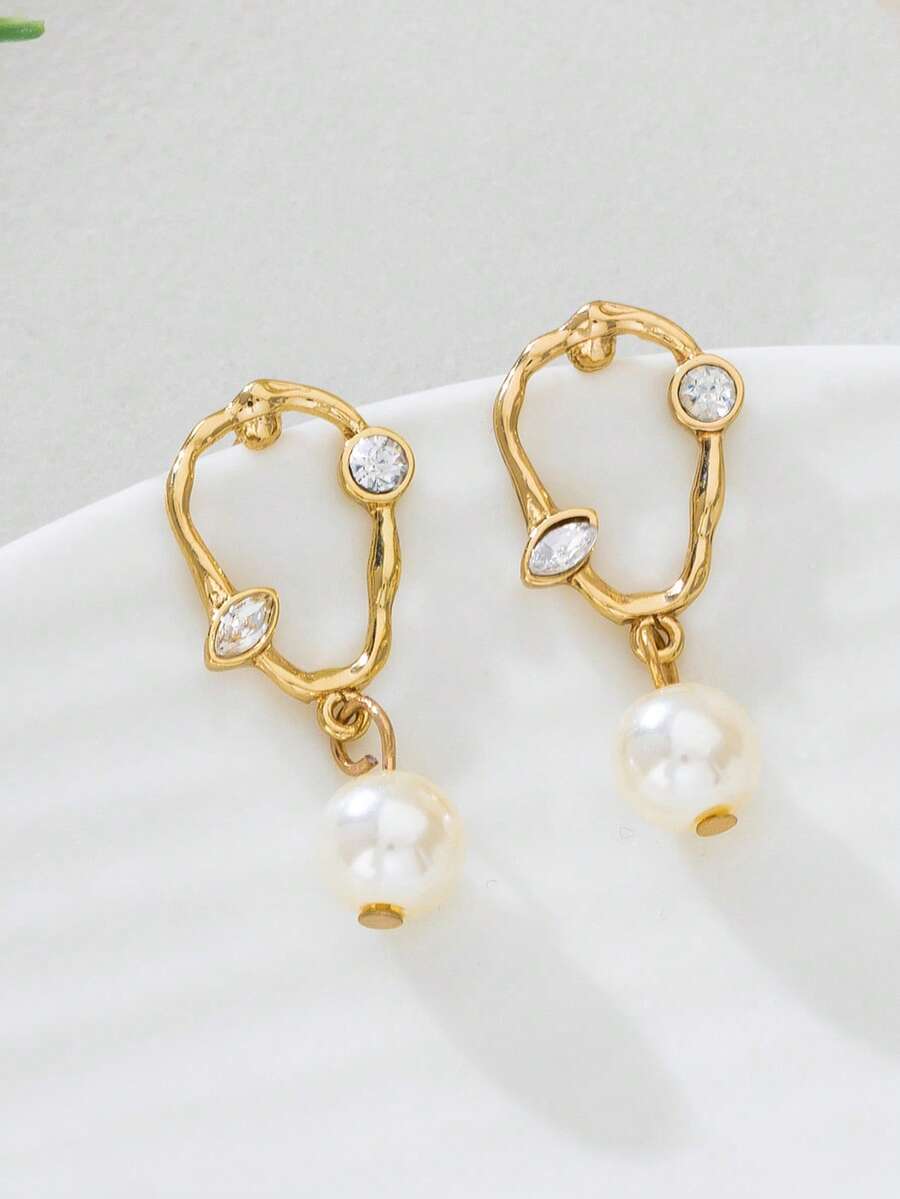 1 Pair Retro Luxury Rhinestone Inlaid Teardrop Earrings, Suitable For Women's Daily Wear - Irregular Earrings - View 1