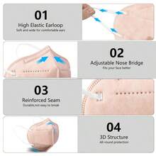 KN95 Face Mask 50 PCS Breathable Protection Masks Individually Wrapped 5-Ply KN95 Black Masks Cup Dust Safety Masks - Pink - View 3