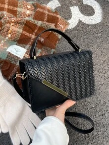 新款时尚简约休闲斜挎单肩包，韩版时尚 - 黑色 - 查看 12