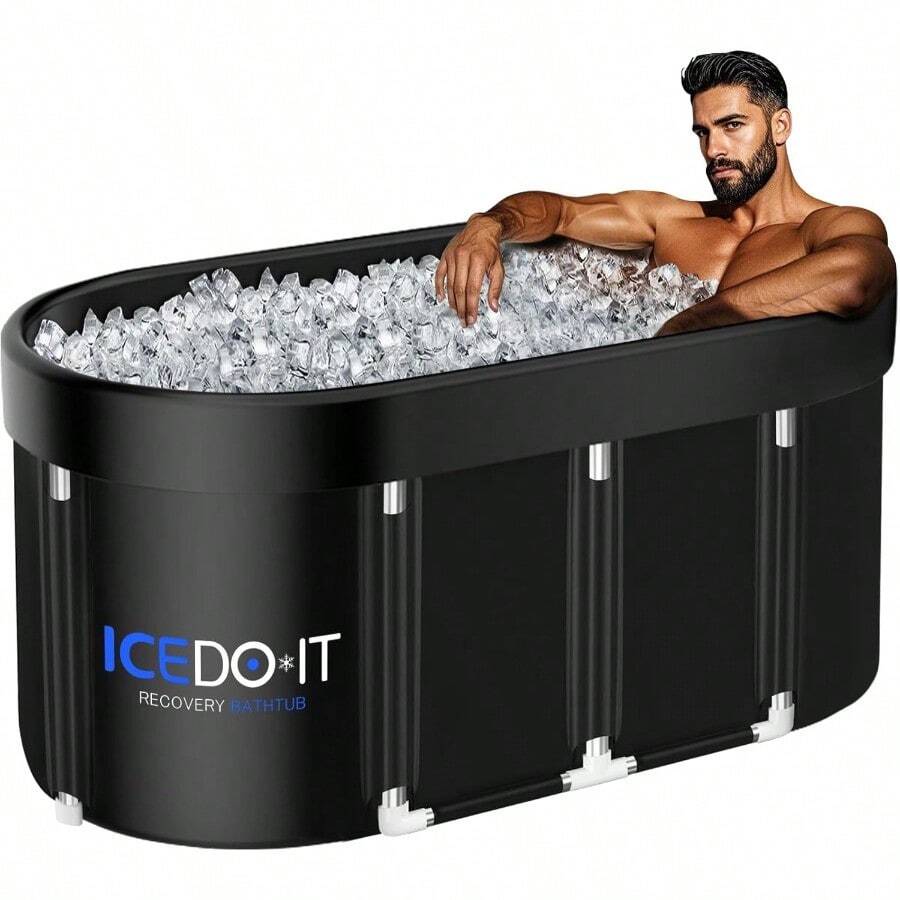 Upgrade 129 Gal XL Large Oval Ice Bath Tub For Athletes Collapsible Cold Plunge Tub - Multiple Layered For Post-Exercise Recovery Portable Bathtub For Home Gyms Indoor Outdoor Use - màu đen - Xem 1