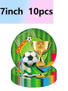 10pcs Green Football World Cup Themed Party Football Supplies, Paper Cups, Paper Plates, Tissue Sets, Disposable Paper Plates, Tableware, Camping And Travel Essentials - Multicolor - View 2