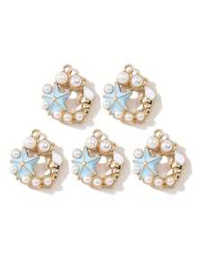 Set de 5 colgantes con diseño de medusa/cangrejo/estrella de mar, con estilo de pintura al óleo vintage con temática oceánica, combinando un estilo retro y de vacaciones, adecuado para hacer collares, pulseras, llaveros, encantos de bolso, accesorios de joyería para vacaciones en la playa