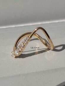1pc 925 Sterling Silver Elegant Curved Diamond Ring, Inlaid Cubic Zirconia, Women's Style, Vintage Party Birthday Ring, Fashionable Jewelry Gift - Gold - View 6