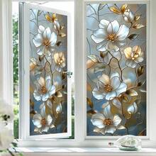 2D Flat Surface, 1 Piece Of Window Sticker, 2D Flat White Floral Art Pattern PVC Electrostatic Adsorption Window Film, Elegant And Light Luxury Style Home Decoration Window Film Decals For Living Rooms And Bedrooms, Artistic Atmosphere + Privacy Protection, Custom Sizes Available, Home Decoration, Floral Art Design, Glass Craftsmanship Texture, Durable Material, Electrostatic Adsorption Type, 2D Flat Surface, Window Art Decoration - 17.72*39.37吋(45*100公分) - 查看 4