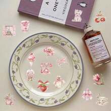 50PCS Pink Transparent Stickers Vinyl Aesthetics Stickers For Scrapbooking, Diary, Laptop, Bumper, Skateboard, Water Bottle, Computer, Phone, Cartoon, Hard Hat, Car Stickers And Decals - Hồng - Xem 8